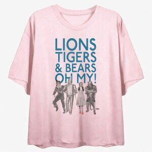 NWOT Wizard of Oz Lions Tigers & Bears Oh My Women's Crew Neck Short Sleeve Crop